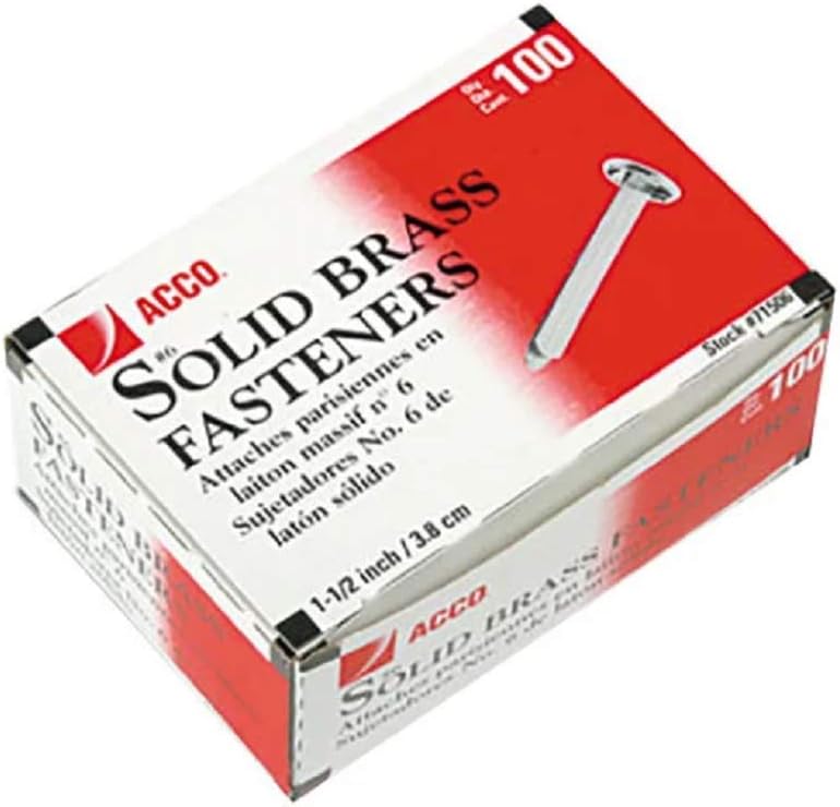 ACCO Brass Paper Fasteners, 11/2", Plated, 1 Box, 100