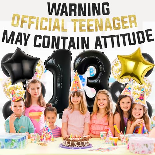 13th Birthday Party Decorations Balloons - 21Pcs Warning Official Teenager May Contain Attitude Banner Number 13 Foil Balloon For Boys and Girls 13 Years Old Anniversary Decor Supplies - Image 4