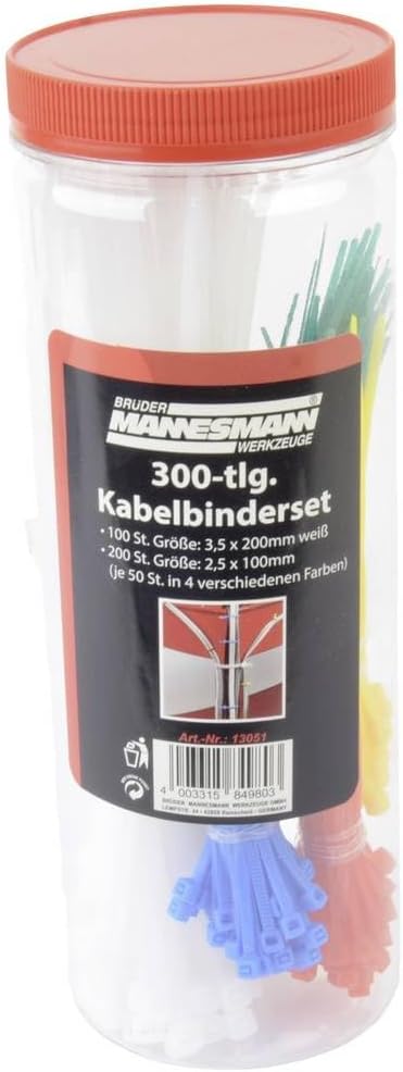 Brüder Mannesmann M13051 300-Piece Cable Tie Set