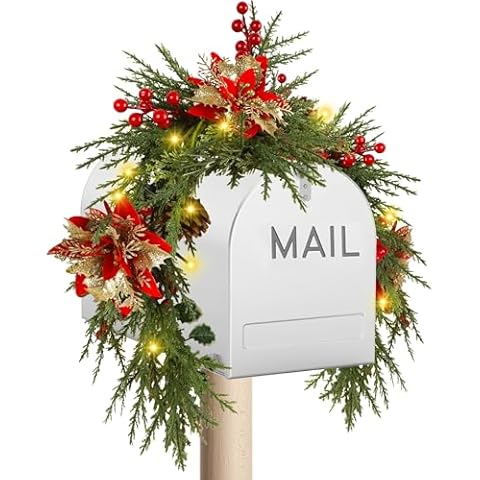 DR.DUDU Christmas Mailbox Swag with Lights Cover