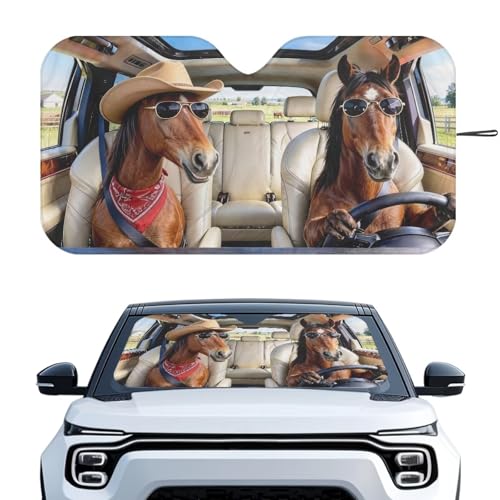 Image of Western Horse Car Windshield Sun Shade - Foldable Car Windshield Sunshade for Front Window for Most Sedans SUV Truck - Autom Interior Accessories for Sun Protection