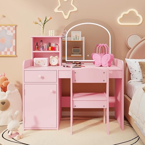 Gizoon Gizoon Kids Vanity Desk with Mirror and Lights, Pink