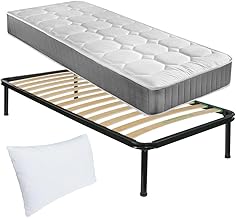 Comprarredo Panama Bonnel Sprung Single Sprung Slatted Iron Bed Frame 80 x 190 cm Tempered Steel, 19 cm High Hypoallergenic and Anti-Dust Mite, with Soft Cushion