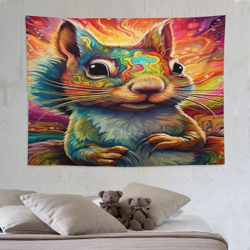 Tapisseries Murales Écureuil en Tissu Imprimé Grand Format 150×200cm pour Tenture Murale