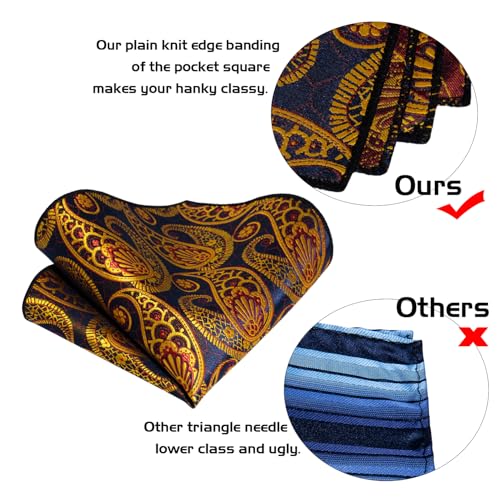 Image of 5PCS Mens Silk Designer Tie, Pocket Square, Cufflinks, Drilled Tie Ring and Lapel Pin Set for Wedding Groom Party