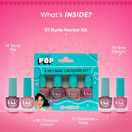 Image of SUGAR POP 4 In 1 Nail Lacquer Kit- 01 Nude Nectar, Matte Finish, 20 Millilitres