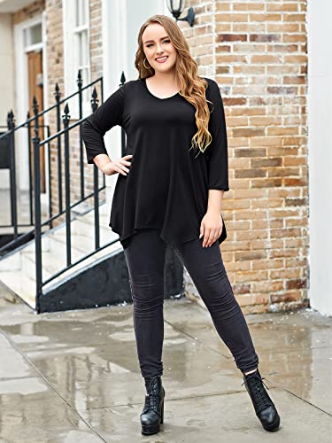 Larace Plus Size Tops For Women Tunic Asymmetrical Dress Shirts 3/4 Sleeve V Neck Flowy Ladies Clothes For Leggings(Black 2X) #TOP4