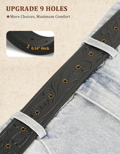 Kicoroiny Leather Western Buckle Belts for Woman Men Christmas Gifts, Cowboy Cowgirl Country Embossed Belt for Jeans Women Mens — view 6