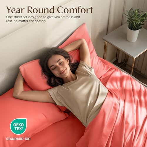 Image of Utopia Bedding Full Size Sheet Set - 4 Piece Bed Sheets, Soft and Breathable Microfiber, Includes 1 Fitted Sheet, 1 Flat Sheet and 2 Pillowcases - Oeko Tex (Coral)