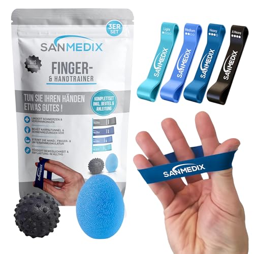 Sanmedix Handtrainer Fingertrainer Set 6-teilig – Griffkraft- & Unterarm-Training, Handtherapie bei Arthrose, Karpaltunnel & Sehnenscheidenentzündung – zur Stärkung und Entlastung