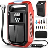 Tire Inflator Portable Air Compressor 12V DC Car Air Pump with Digital Display, LED Light, Auto Shut Off Function, Set of Nozzle Adaptors for Car, Motorcycle, Bicycle, Ball, and Other Inflatables