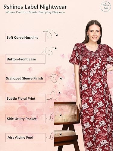Image of 9shines Label Premium Alpine Maxi Designer Nighty | Floral Print Maxi for Women | Night wear for Women | | Full Length Night Gown for Women | Night Dress for Women Stylish (2467)