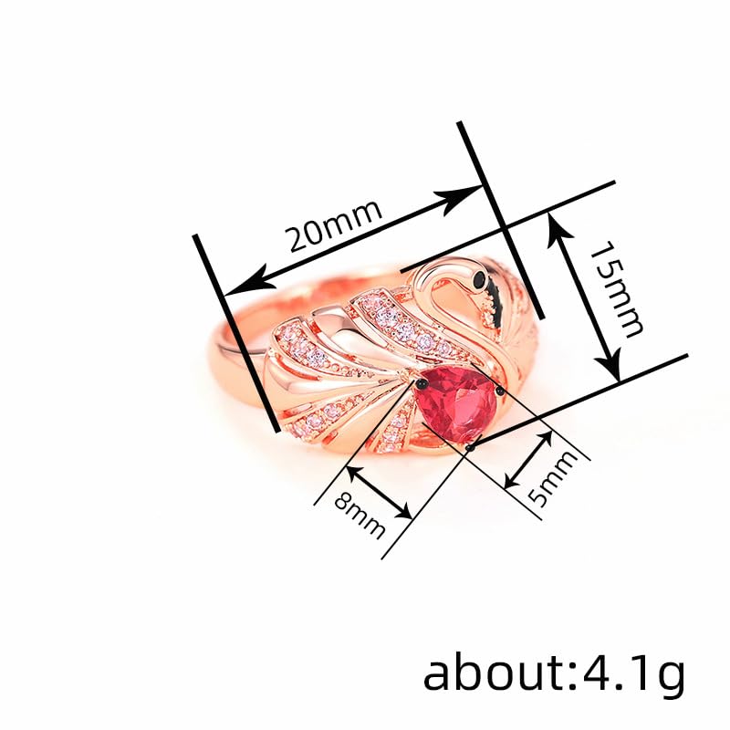 14K Rose Gold Plated Flamingo Statement Rings for Women's, Pink Gem Cubic Zirconia Engagement Wedding Bands Animal Ring Jewelry Gifts for Women Size 8#3