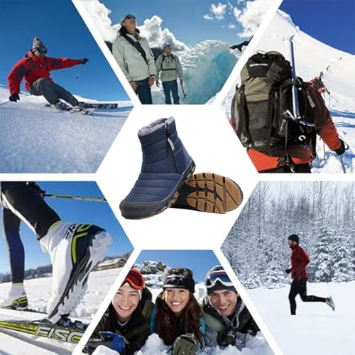 Image of Mens Winter Warm Snow Boots Fur Lined Anti-Slip Waterproof Winter Shoes Retro Anti-Collision Round Toe Zipper Closure Slip on Outdoor Boot