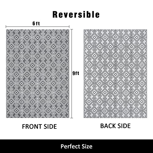 HEBE Outdoor Rug 6'x9' for Patios Waterproof Reversible Patio Mat Clearance Outside Door Mat Camping RV Tent Carpet Geometric Area Rug for RV,Patio,Deck,Beach,Balcony,Camper,Porch - Image 3