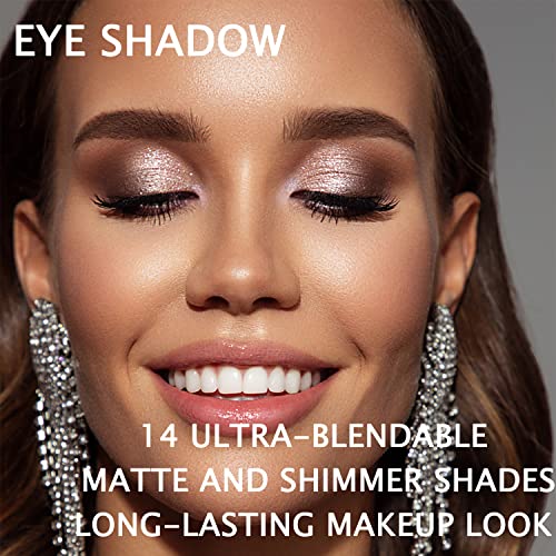 Youngfocus Eye Makeup Brow Contour Kit, 6 Waterproof Eyebrow Powders Palette Set, 5 Eyebrow Stencils,14 Highly Pigmented Eyeshadows, 3 Highlighter Contour Powders, Spoolie/Brush Duo, Eye Brow Wax - Best Gift #TOP4