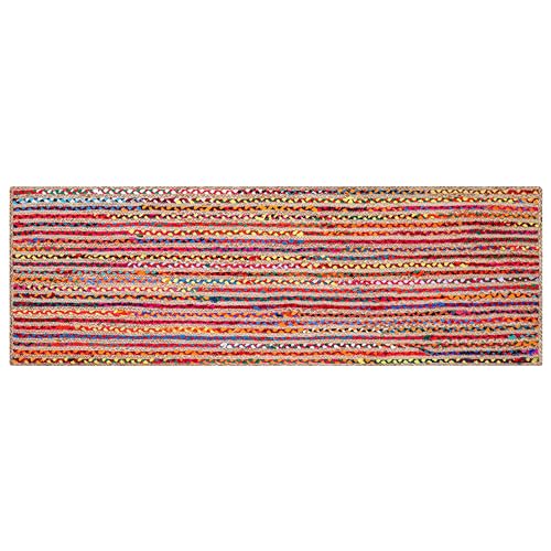 Hausattire Bohemian Braided Runner Rug 2'x6' - Multi Color, Long Farmhouse Jute Cotton Area Rag Rugs for Hallway, Kids Bedroom, Kitchen | Colorful Hand Woven Reversible Floor Carpet - 24x72 Inch