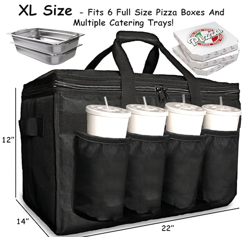 FRESHIE Insulated Food Delivery Bag with Cup Holders/Drink Carriers Premium, for Doordash, Uber Eats, Grubhub, Pizza Bag, Catering, Beverage, Commercial Quality (XL Pro) - view 3