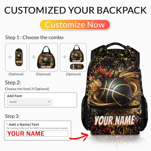 Boys Backpack for School Casual Travel, Personalized Custom Name Basketball Backpacks for Kids Teens Basketball Team - Image 5