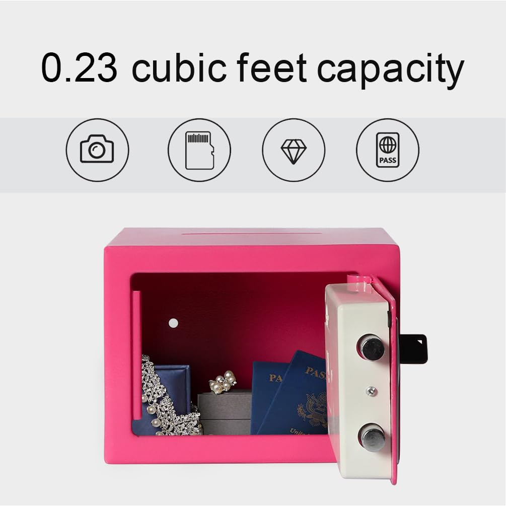 Caja de seguridad pequeña para dinero, mini caja fuerte de 0.23CF con teclado electrónico, caja con cerradura para seguridad del hogar y almacenamiento personal, 9.06 x 6.69 x 6.69 pulgadas 3