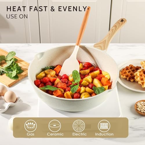 Image of Nonstick Frying Pan Egg Pan, 8 Inch Nonstick Skillet, Granite Egg Frying Pan, Dishwasher and Oven Safe, Induction Compatible, PFOA Free