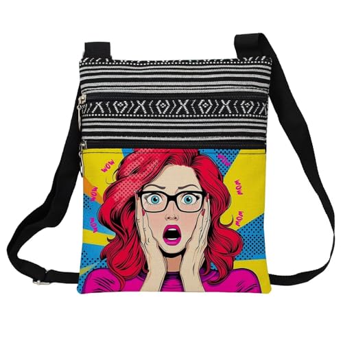 Pop Art Wow Lady Messenger Bag Small Ethnic Pattern Printed Adjustable Strap Crossbody Zipper Bag Pop Art Wow Lady Phone Bag Wallet Cute Shoulder Handbag for Women Friends
