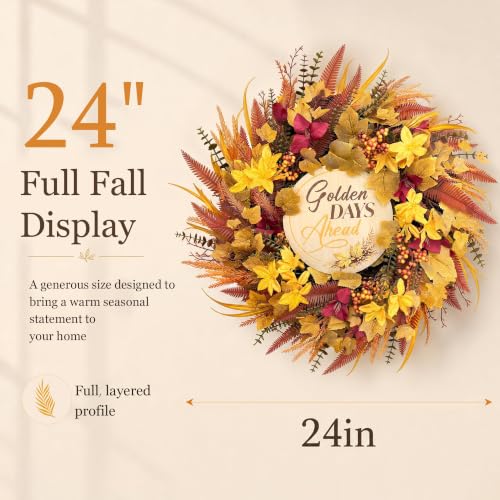 24" Wizcave Autumn Fall Wreath w/ Storage Bag & Wood Sign - image 8