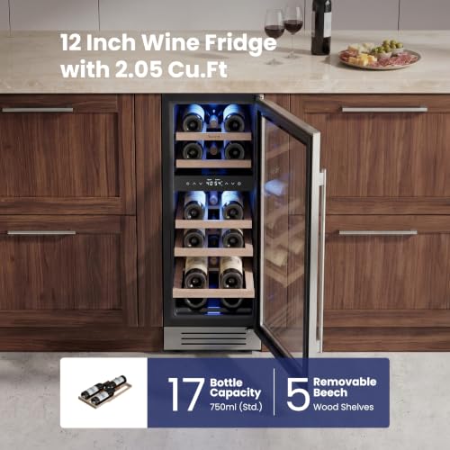 Image of Yeego Wine Fridge Cooler - 12 Inch Wine Fridge Hold 17 Bottles, 40-65F Dual Zone Wine Refrigerator Glass Door, Built in, Freestanding or Under Counter Fridge for Home Bar Office