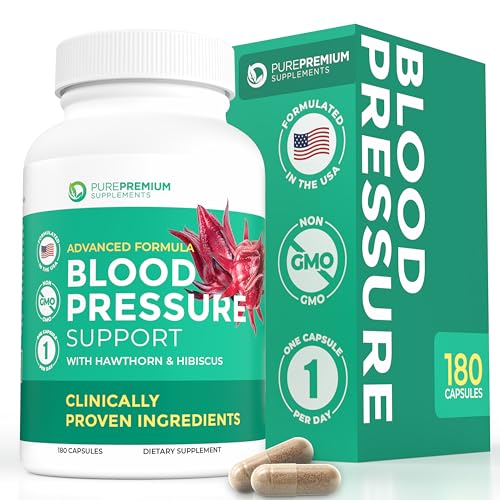 PurePremium Blood Pressure Supplement with Garlic, Hawthorn & Hibiscus – Blood Pressure Support for Normal Nitric Oxide Production – Blood Pressure Vitamins B6, B12, C – Garlic Supplements – 90 Caps