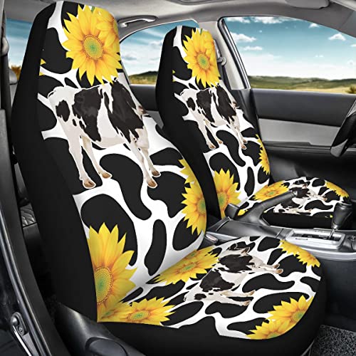 Joylamoria Cow Sunflower Car Seat Covers Full Set Of 2, Durable Auto Seat Covers For Babies Yellow Car Seat Covers Car Interior Accessories #TOP7