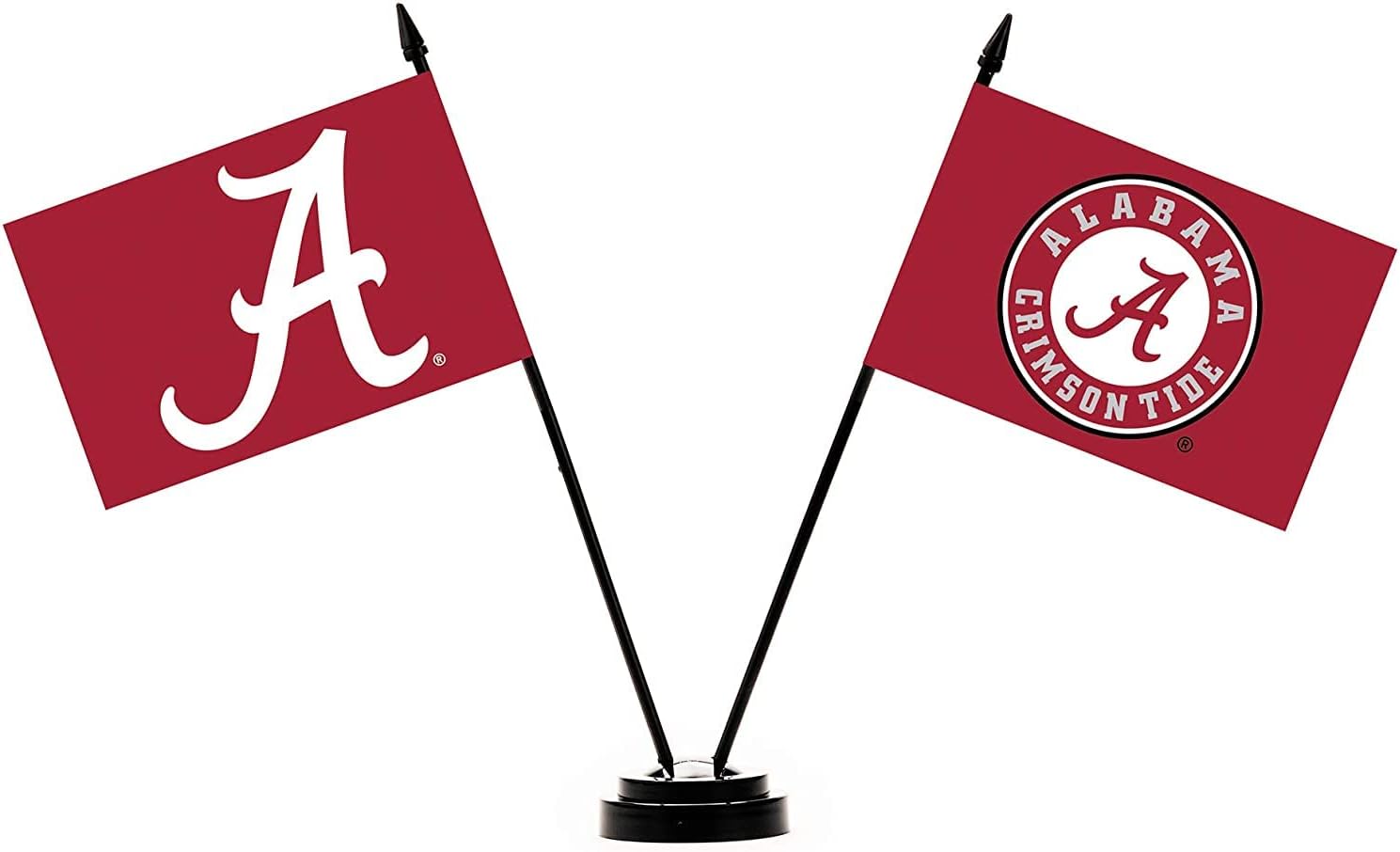 BSI PRODUCTS, INC. - Alabama Crimson Tide 2 Flag Desk Set - UA Football, Basketball & Baseball Pride - High Durability - 4” x 6” Flags - Plastic Base - Man Cave Accessories and Decor - Great Gift Idea