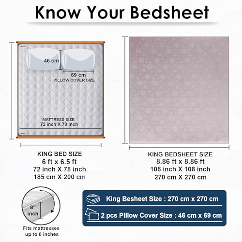 Image of Story@Home Long Staple Premium Cotton Compact Yarn Feel Glace Cotton Flatsheet Floral Printed King Size Double Bed Bedsheet with 2 Pillow Cover (108 inchx108 inch, Lilac) 500TC