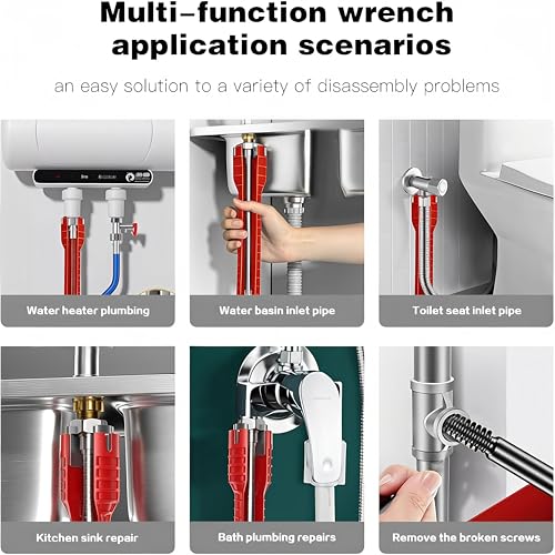 Image of WENDOVER 8 in 1 Multifunctional Sink Wrench, Faucet & Basin Installation & Removal - Comfortable Non Slip Grip, Pipe & Tub Drain Removal Nut Wrench for Bathroom, Kitchen, & Laundry - Plumbing Repairs