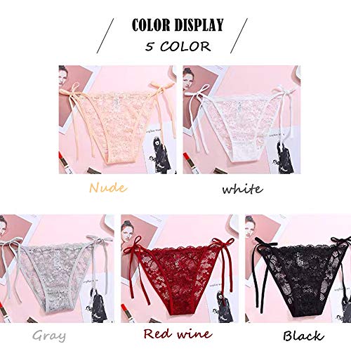 5 Pack Women's Side Tie Sheer Panties Wild Lace Bikini Adjustable G-String Underwear (Multicolour) #TOP1