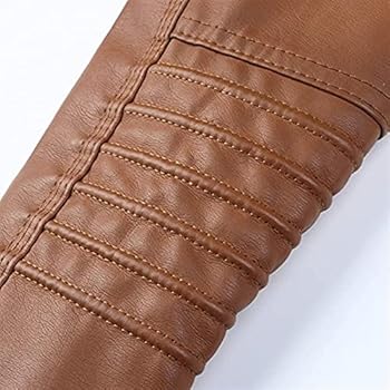Dames herfst winter leren jas faux leren jas dames leren jas bikerjack met rits (Color : Brown, Size : S
