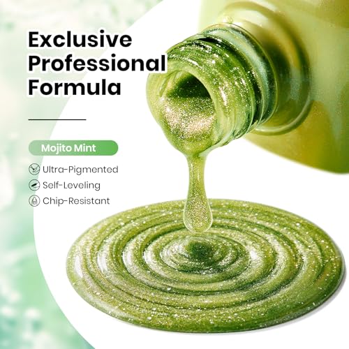 Image of Beetles Green Cat Eye Gel Nail Polish - 9ML Mojito Mint Glitter Green Cat Eye Summer Gel Polish with Magnetic Shimmer Soak Off UV DIY Manicure Gift for Women