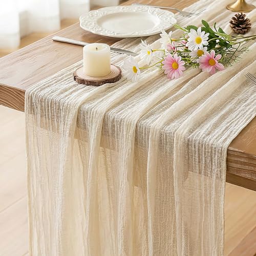 FEXIA Beige Table Runner Ivory Cheesecloth Table...