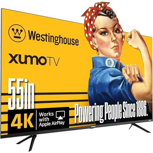 Westinghouse 55-inch Smart TV, 4K UHD Xumo TV w/ HDR10, Voice Remote, Dolby Vision, Dolby Atmos, Edgeless, Flat Screen LED Television w/Bluetooth, Apple AirPlay, Wi-Fi & Mobile Connectivity