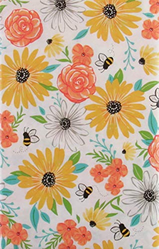 Bumble Bees Among Sprintime Flowers Vinyl Flannel Back Tablecloth (52" X 70" Oblong) #TOP2