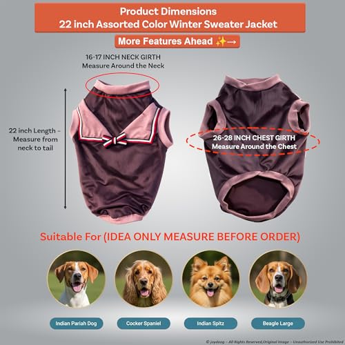 Image of JoyDaog Cozy Velvet Winter Jacket Dog Sweater 22 Inches (2XL) Warm Knit Jacket Soft, Comfortable & Stylish Fit (Assorted Designer Styles) Suitable for Medium Dogs Pack of 1 (Nylon)