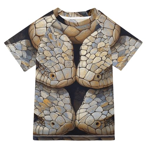 Boys Short Sleeve T-Shirts Snake Stone Pet Animal Rashguard Kids Swim Shirts Sun UPF 50+