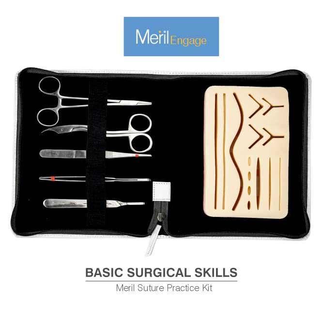 Miniatura 9 de Meril Kit de práctica de sutura, habilidades quirúrgicas básicas para estudiantes de medicina, enfermeras, incluye almohadilla de sutura premium con