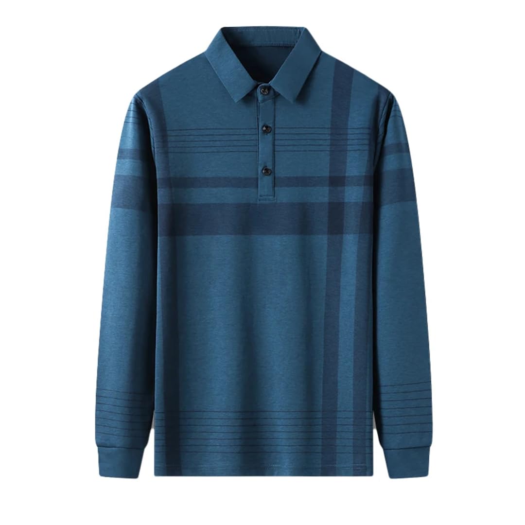 Vogrtcc Gestreiftes Herren-Poloshirt, langärmelig, normale Passform, lässiges Oberteil mit Knopfleiste, atmungsaktives Soft-Touch-Gewebe