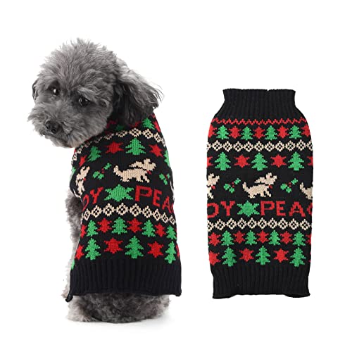 TENGZHI Weihnachtspullover für Hunde, gestrickt, mit Peace-Motiv, für kleine und mittelgroße Hunde thumbnail