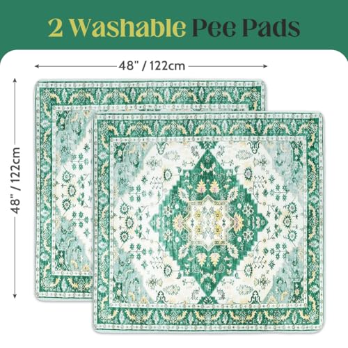 Image of Washable Pee Pads for Dogs, 2 Pack Reusable Puppy Training Pads 48 inchx48 inch Super Absorbent Waterproof Dog Training Pads, Non-Slip Potty Pads, Whelping Pads Litter Mat Green Medallion