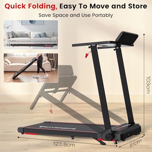 CITYSPORTS Folding Treadmill, Under Desk Walking Machine, 8% Incline Treadmills for Home, 12km/h Portable Treadmill, 1400W Motor Walking Pad Foldable, 120kg Weight Capacity, APP LED Screen (Black) - Image 7