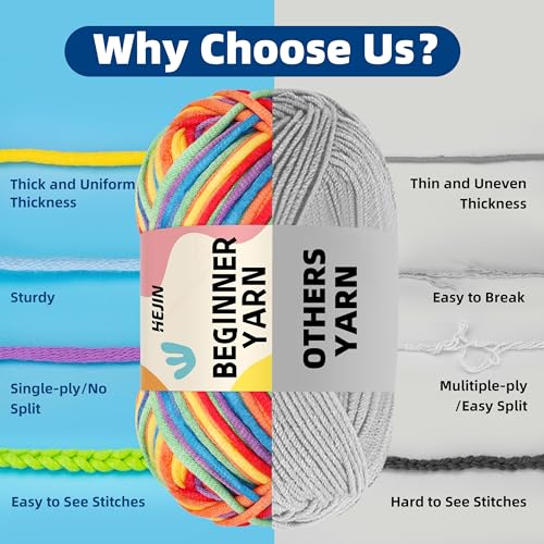 Image of 120g Rainbow Color Yarn for Crocheting and Knitting; Rainbow Yarn for Beginners with Easy-to-See Stitches;Worsted-Weight Medium #4;Yarn for Beginners Crochet Kit Making