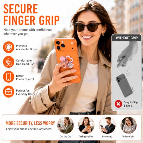 Image of Mizi 2Pack Clover Phone Ring Holder Stand, 360 Rotation & 180 Fold Finger Grip Kickstand, Strong 3M Adhesive, Bling Rhinestone Phone Ring for iPhone, Samsung & Most Smartphones - Rose Gold
