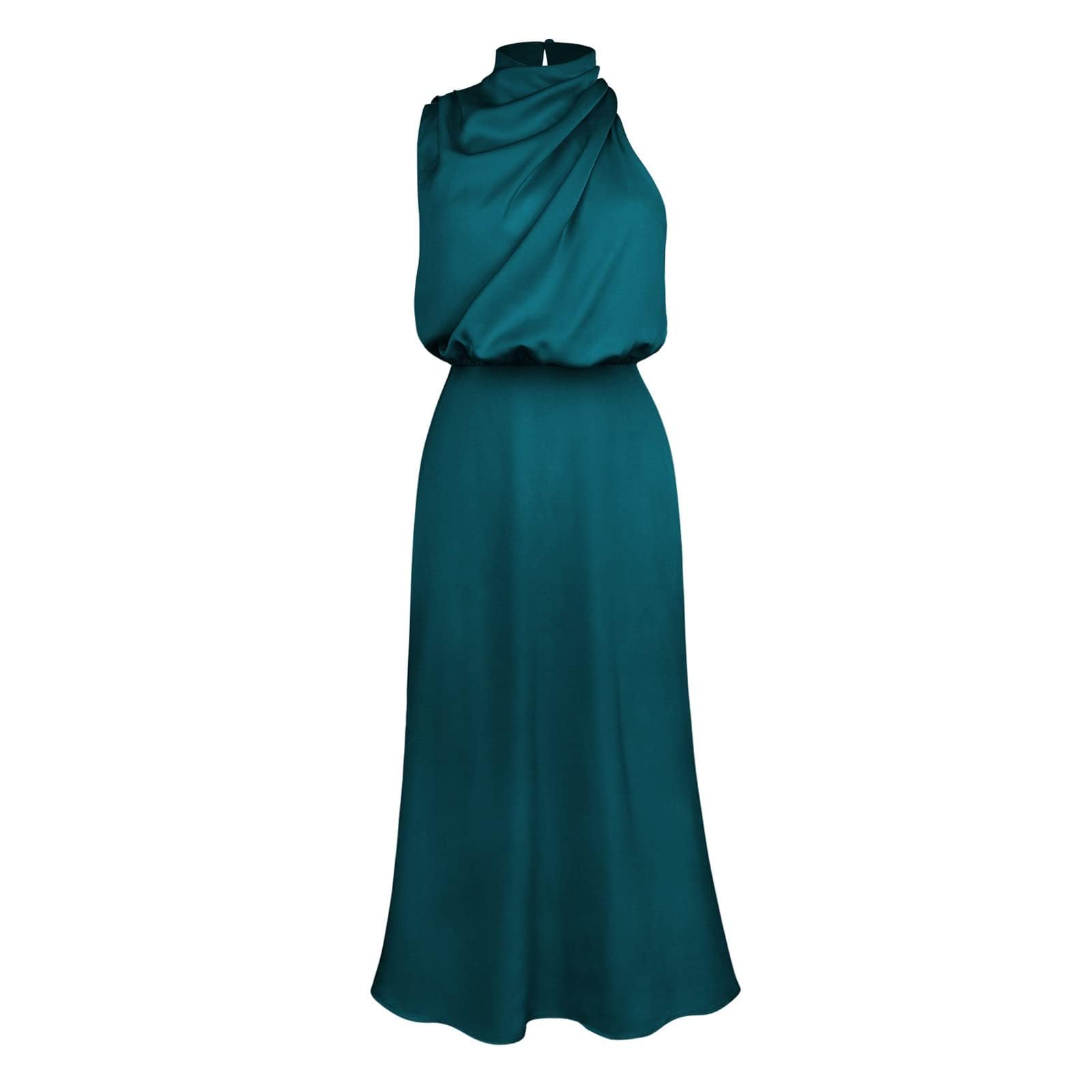 Elegante vestido de noche largo de satén sin mangas con cuello halter para mujer, para verano, boda, cintura alta, elegante vestido