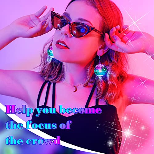 4 Pairs Light Up Disco Ball Earrings Led Light Earrings 60S 70S Earrings For Women Girls Bachelorette Party Dance Party Halloween Costume Accessories (Silver, Multicolor, Long, Short) #TOP3